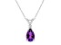 8x5mm Pear Shape Amethyst with Diamond Accent 14k White Gold Pendant With Chain