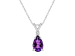 8x5mm Pear Shape Amethyst with Diamond Accent 14k White Gold Pendant With Chain