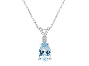 8x5mm Pear Shape Aquamarine with Diamond Accent 14k White Gold Pendant With Chain