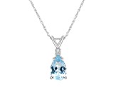 8x5mm Pear Shape Aquamarine with Diamond Accent 14k White Gold Pendant With Chain