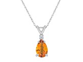 8x5mm Pear Shape Citrine with Diamond Accent 14k White Gold Pendant With Chain