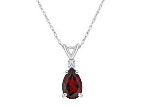 8x5mm Pear Shape Garnet with Diamond Accent 14k White Gold Pendant With Chain
