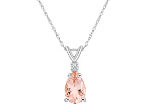 8x5mm Pear Shape Morganite with Diamond Accent 14k White Gold Pendant With Chain