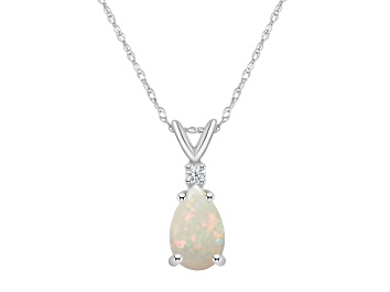 Picture of 8x5mm Pear Shape Opal with Diamond Accent 14k White Gold Pendant With Chain