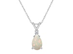 8x5mm Pear Shape Opal with Diamond Accent 14k White Gold Pendant With Chain