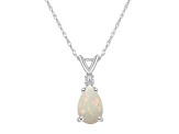8x5mm Pear Shape Opal with Diamond Accent 14k White Gold Pendant With Chain
