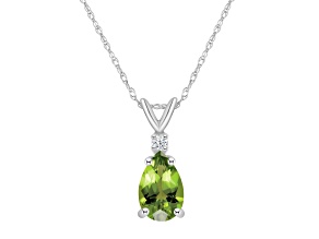 8x5mm Pear Shape Peridot with Diamond Accent 14k White Gold Pendant With Chain