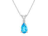 8x5mm Pear Shape Blue Topaz with Diamond Accent 14k White Gold Pendant With Chain