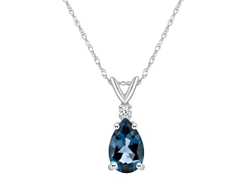 Picture of 8x5mm Pear Shape London Blue Topaz with Diamond Accent 14k White Gold Pendant With Chain
