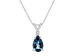 8x5mm Pear Shape London Blue Topaz with Diamond Accent 14k White Gold Pendant With Chain
