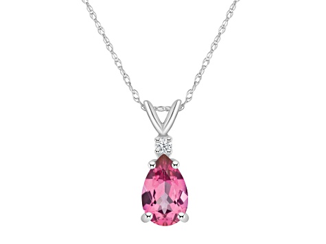 8x5mm Pear Shape Pink Topaz with Diamond Accent 14k White Gold Pendant With Chain