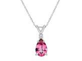 8x5mm Pear Shape Pink Topaz with Diamond Accent 14k White Gold Pendant With Chain