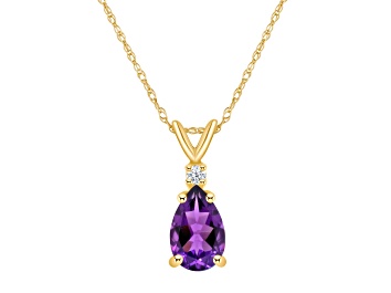 Picture of 8x5mm Pear Shape Amethyst with Diamond Accent 14k Yellow Gold Pendant With Chain