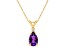 8x5mm Pear Shape Amethyst with Diamond Accent 14k Yellow Gold Pendant With Chain