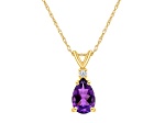 8x5mm Pear Shape Amethyst with Diamond Accent 14k Yellow Gold Pendant With Chain