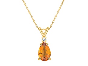 8x5mm Pear Shape Citrine with Diamond Accent 14k Yellow Gold Pendant With Chain