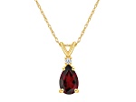 8x5mm Pear Shape Garnet with Diamond Accent 14k Yellow Gold Pendant With Chain