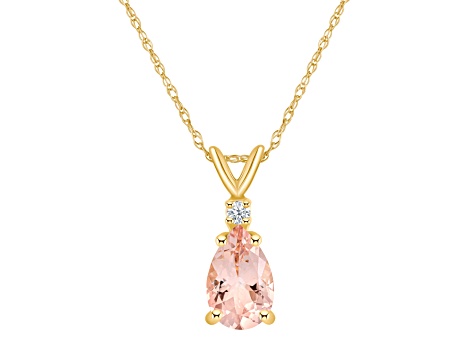 8x5mm Pear Shape Morganite with Diamond Accent 14k Yellow Gold Pendant With Chain