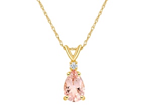 8x5mm Pear Shape Morganite with Diamond Accent 14k Yellow Gold Pendant With Chain