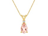 8x5mm Pear Shape Morganite with Diamond Accent 14k Yellow Gold Pendant With Chain