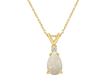 Picture of 8x5mm Pear Shape Opal with Diamond Accent 14k Yellow Gold Pendant With Chain