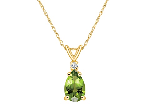 8x5mm Pear Shape Peridot with Diamond Accent 14k Yellow Gold Pendant With Chain