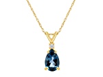 8x5mm Pear Shape London Blue Topaz with Diamond Accent 14k Yellow Gold Pendant With Chain