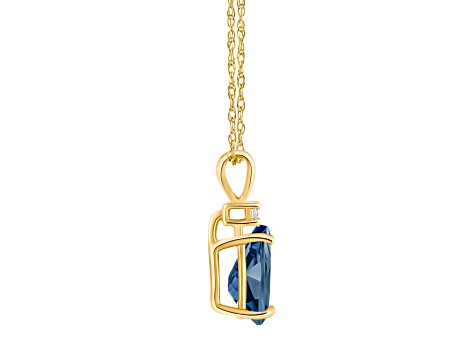 8x5mm Pear Shape London Blue Topaz with Diamond Accent 14k Yellow Gold Pendant With Chain