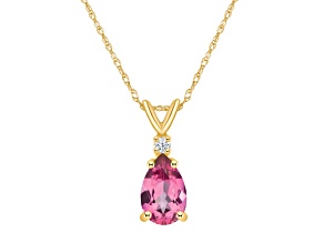 8x5mm Pear Shape Pink Topaz with Diamond Accent 14k Yellow Gold Pendant With Chain
