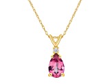 8x5mm Pear Shape Pink Topaz with Diamond Accent 14k Yellow Gold Pendant With Chain
