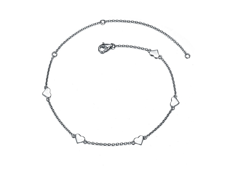 Rhodium Plated over Sterling Silver Three-Heart Charm Rolo Link Chain ...