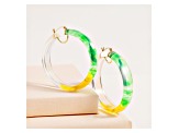 14K Yellow Gold Over Sterling Silver Green and Yellow Tie Dye Acrylic Hoops