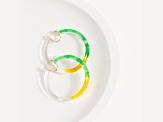 14K Yellow Gold Over Sterling Silver Green and Yellow Tie Dye Acrylic Hoops