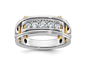 Picture of 14K Yellow and White Gold Men's Polished Grooved Cut-Out 5-Stone Diamond Ring