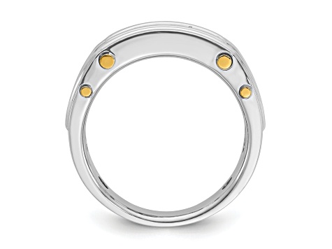 14K Yellow and White Gold Men's Polished Grooved Cut-Out 5-Stone Diamond Ring