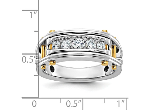 14K Yellow and White Gold Men's Polished Grooved Cut-Out 5-Stone Diamond Ring