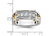 14K Yellow and White Gold Men's Polished Grooved Cut-Out 5-Stone Diamond Ring