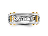 14K Yellow and White Gold Men's Polished Grooved Cut-Out 5-Stone Diamond Ring