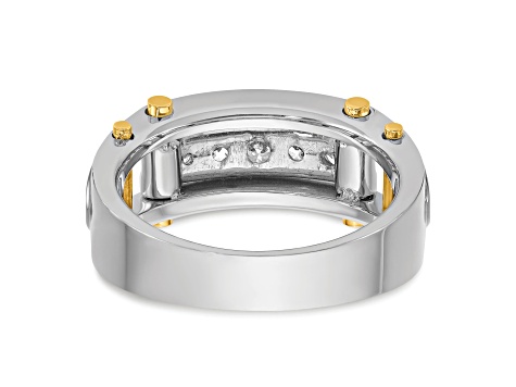 14K Yellow and White Gold Men's Polished Grooved Cut-Out 5-Stone Diamond Ring