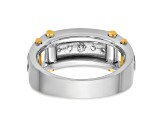 14K Yellow and White Gold Men's Polished Grooved Cut-Out 5-Stone Diamond Ring