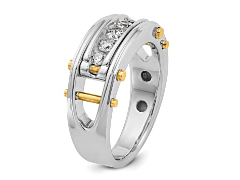 14K Yellow and White Gold Men's Polished Grooved Cut-Out 5