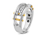 14K Yellow and White Gold Men's Polished Grooved Cut-Out 5-Stone Diamond Ring