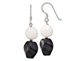 Sterling Silver Polished Black Agate and White Jadeite Dangle Earrings