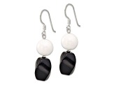 Sterling Silver Polished Black Agate and White Jadeite Dangle Earrings