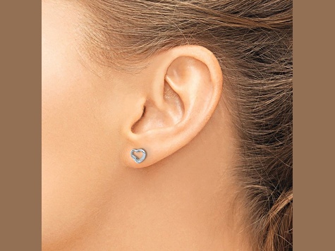 Rhodium Over 14k White Gold Diamond Heart Stud Earrings