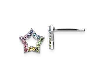 Picture of Rhodium Over Sterling Silver Rainbow Crystal Star Post Earrings