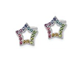 Rhodium Over Sterling Silver Rainbow Crystal Star Post Earrings