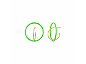 14K Yellow Gold Over Sterling Silver Floating Enamel Hoop Earrings in Neon Green