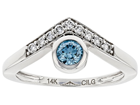 Blue and White lab-grown Diamond 14kt White Gold Ring 0.50ctw