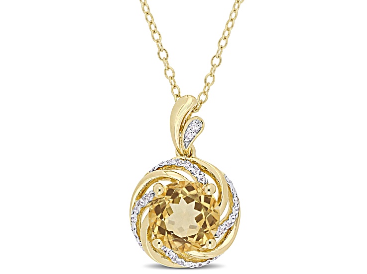 Citrine, White Topaz and Diamond 18k Yellow Gold Over Sterling Silver Pendant and Chain 1.88ctw